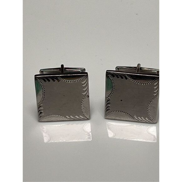 Vintage Engraved Sterling Silver Cuff Links & Tie Bar Hallmarked - Picture 3 of 12